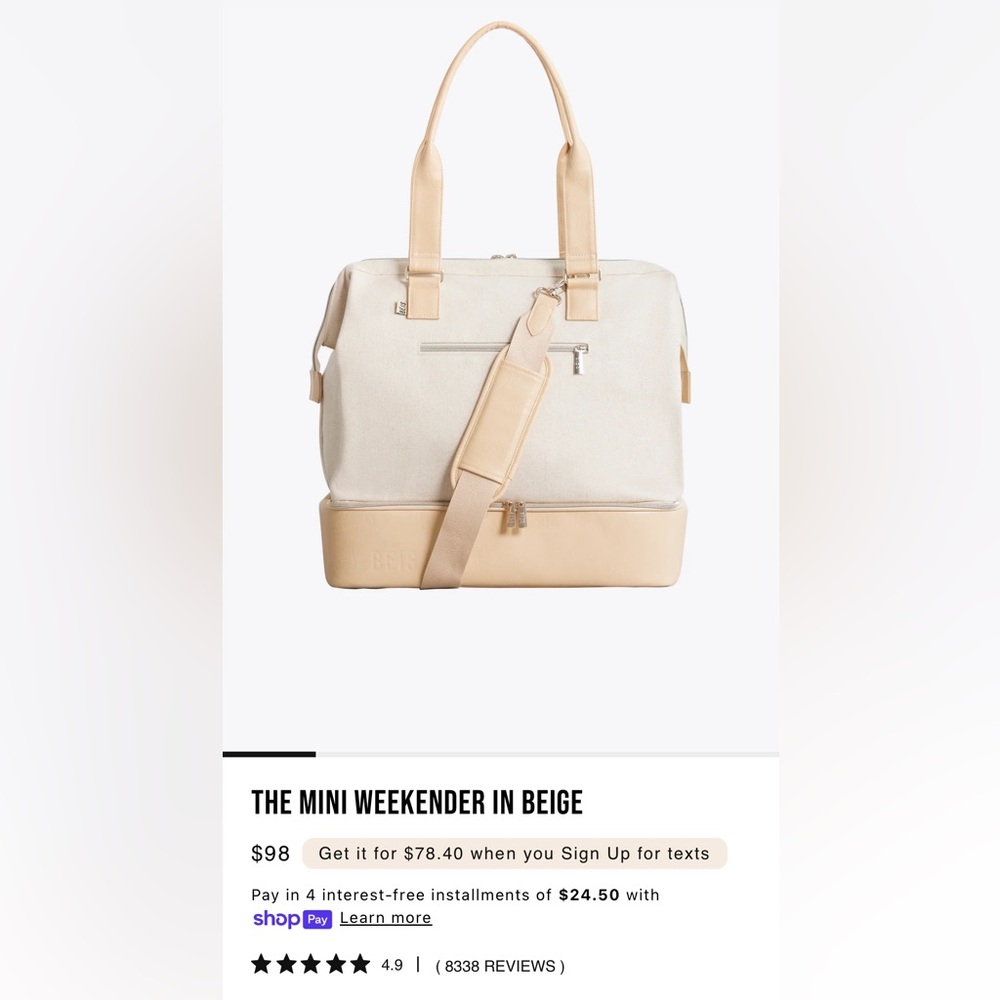 Beige Mini Weekender Bag